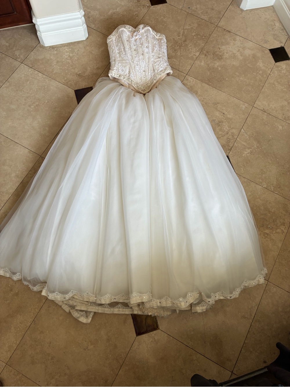Ivory Lace Bodice Tulle Ball Gown Dress